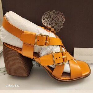 Vince Camuto Leather "Penina" Apricot Crush Block Heeled Sandals. 10. NIB